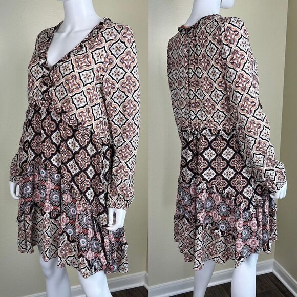 Anthropologie Women's Size M Southweatern Boho Ruffle Tiered Mini Dress Pullover - Picture 1 of 14